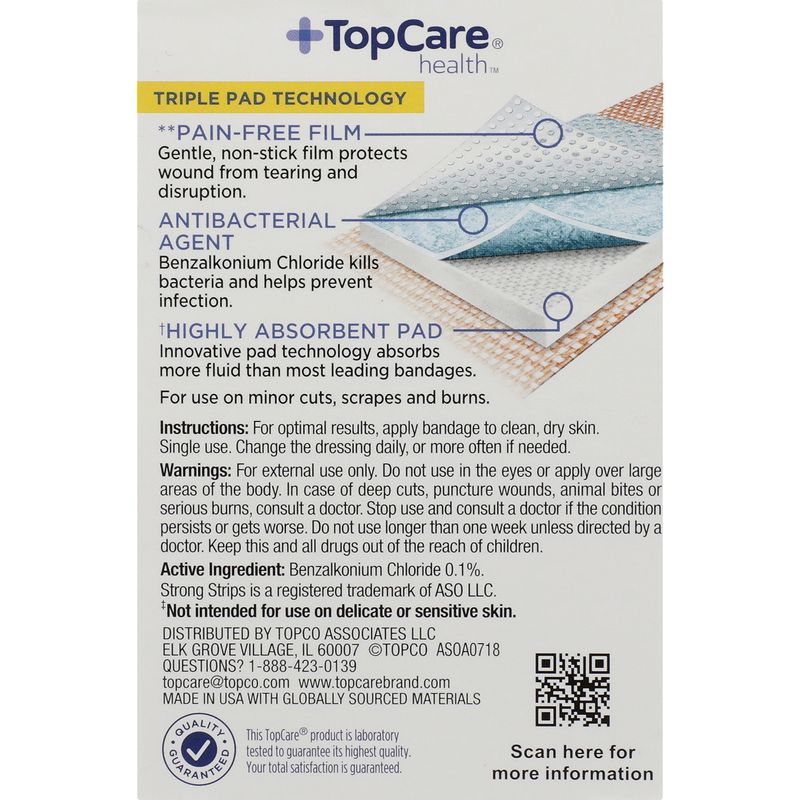 TopCare Antibacterial Strong Strips Bandages, 20 each