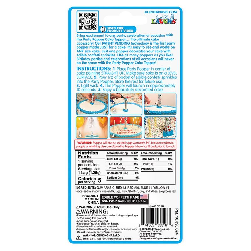 Best Party Ever! Party Popper Edible Confetti Cake Topper, 2 count