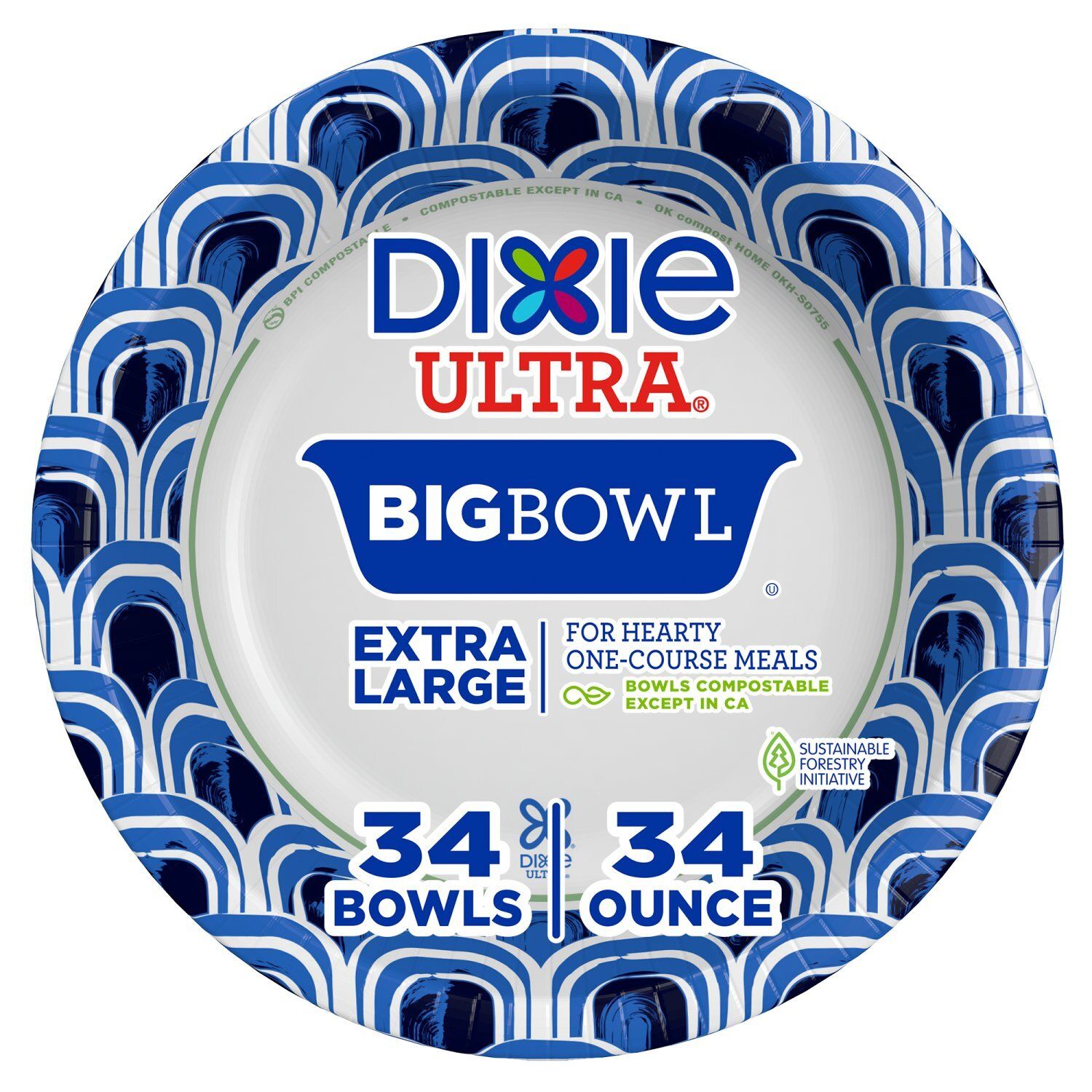 Dixie Ultra 34 oz Extra Large Bigbowl, 34 count