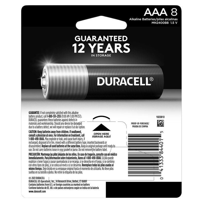Duracell 1.5 V AAA Alkaline Batteries, 8 count
