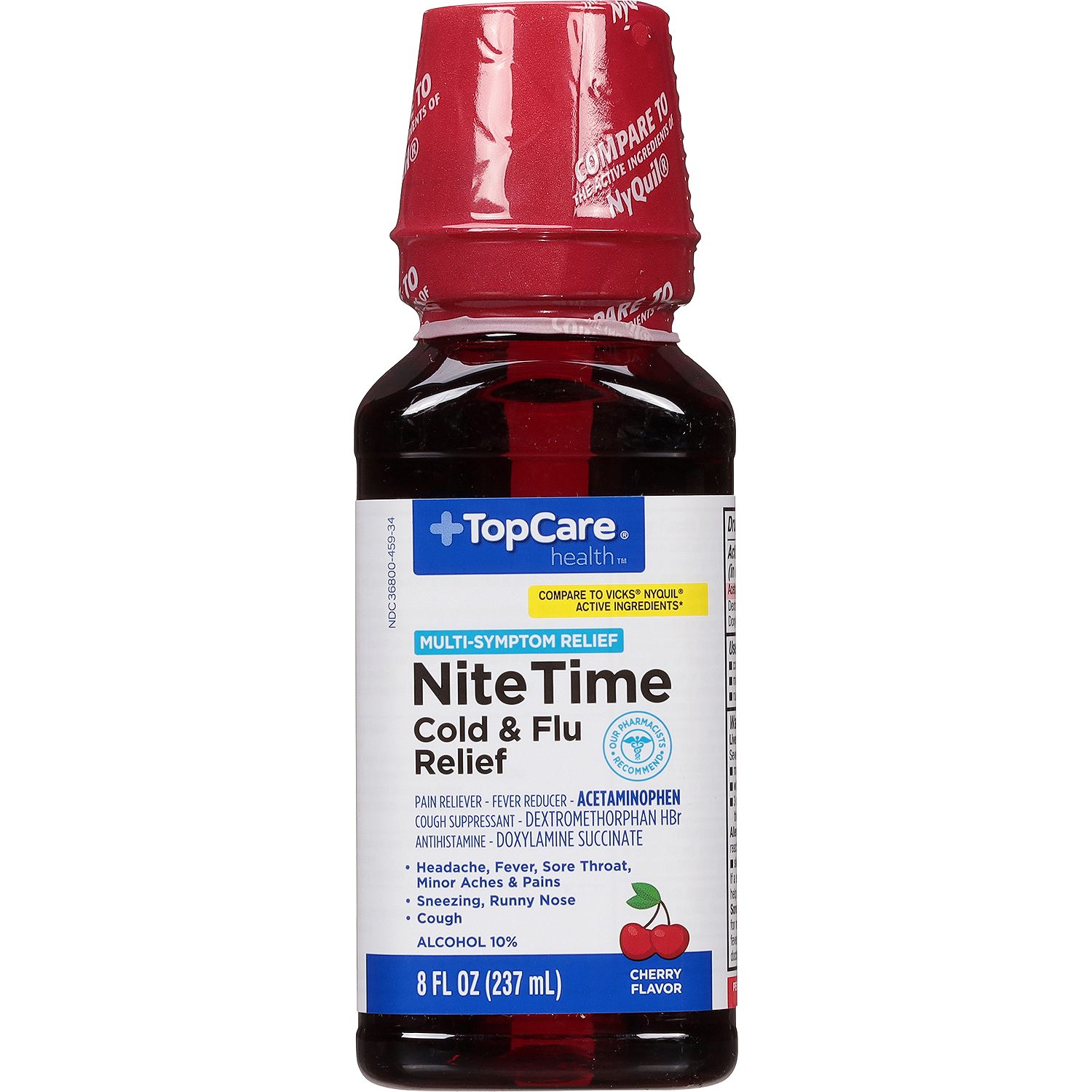 TopCare Nitetime Cold and Flu Relief, Cherry Flavor, 8 fl oz.