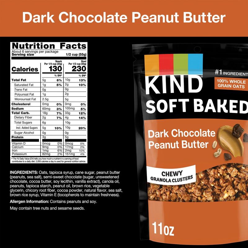 Kind Soft Baked Dark Chocolate Peanut Butter Chewy Granola Clusters, 11 oz