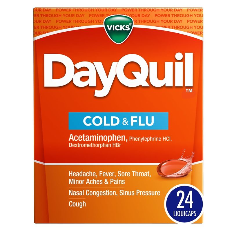 Vicks DayQuil Cold &amp; Flu Over-the-Counter Medicine, Non-Drowsy Powerful Multi-Symptom Daytime Relie
