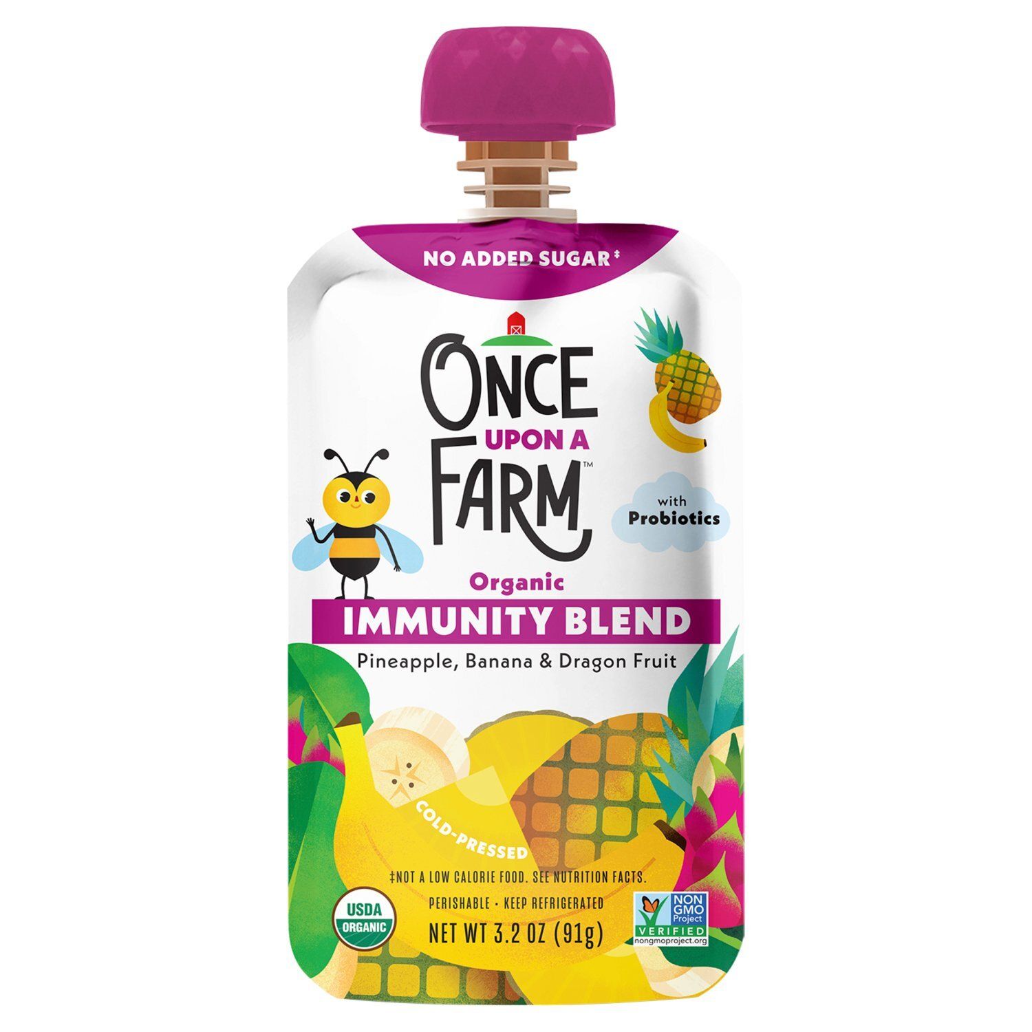 Once Upon a Farm Pineapple, Banana &amp; Dragon Fruit Organic Immunity Blend, 3.2 oz