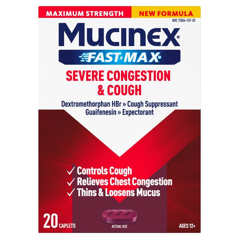 Mucinex Fast-Max Maximum Strength Severe Congestion &amp; Cough Caplets, Ages 12+, 20 count