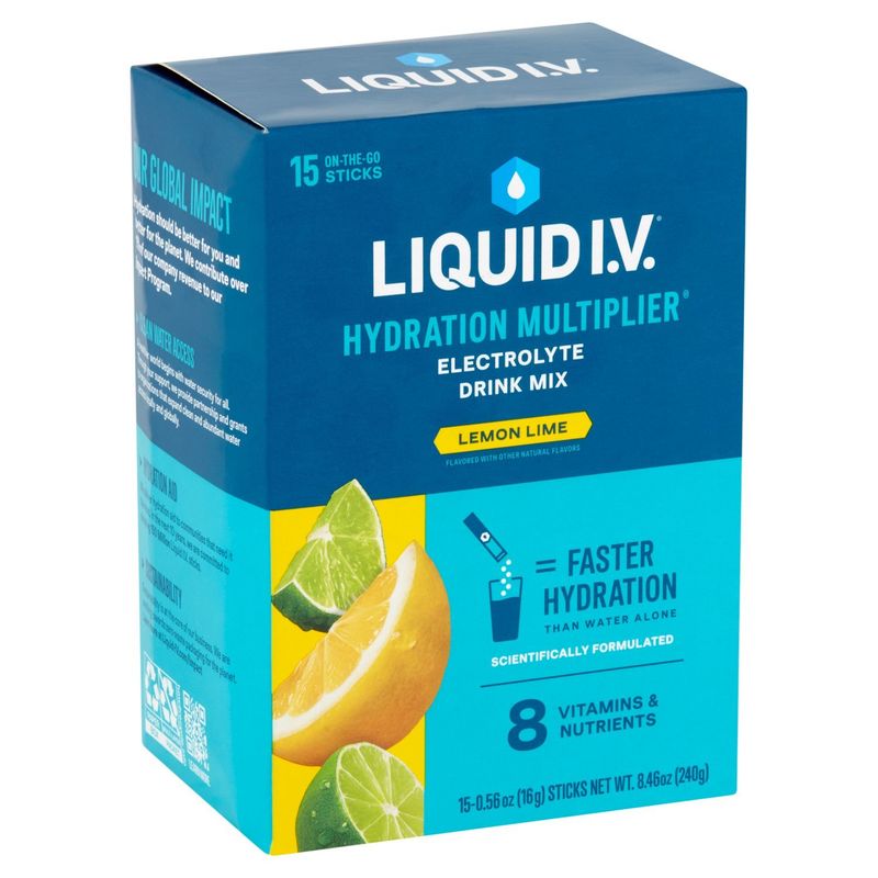 Liquid I.V. Hydration Multiplier Lemon Lime Electrolyte Drink Mix, 0.56 oz, 15 count