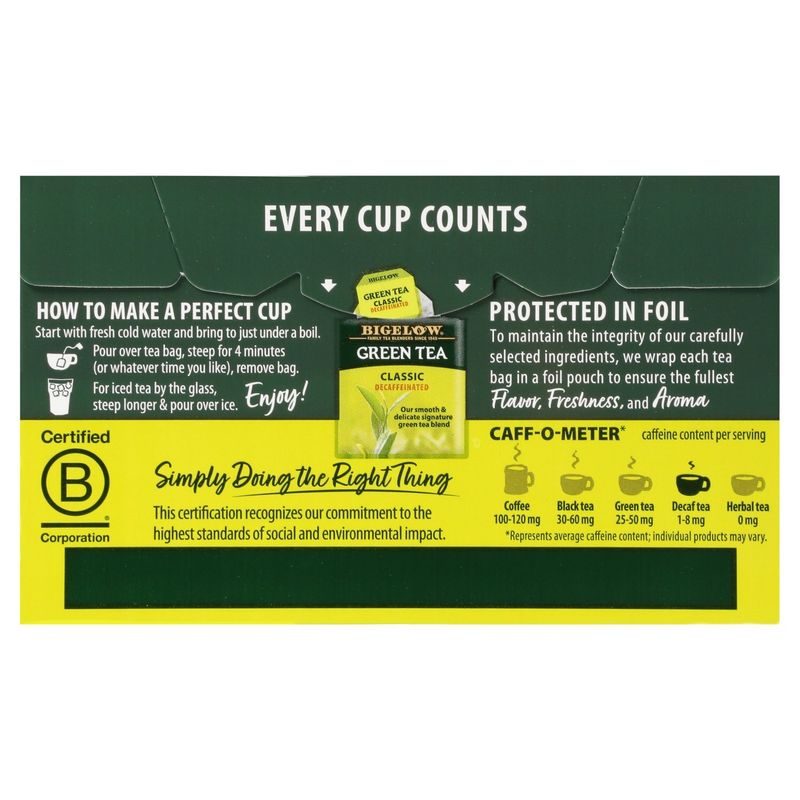 Bigelow Classic Decaffeinated Green Tea Bags, .91 oz