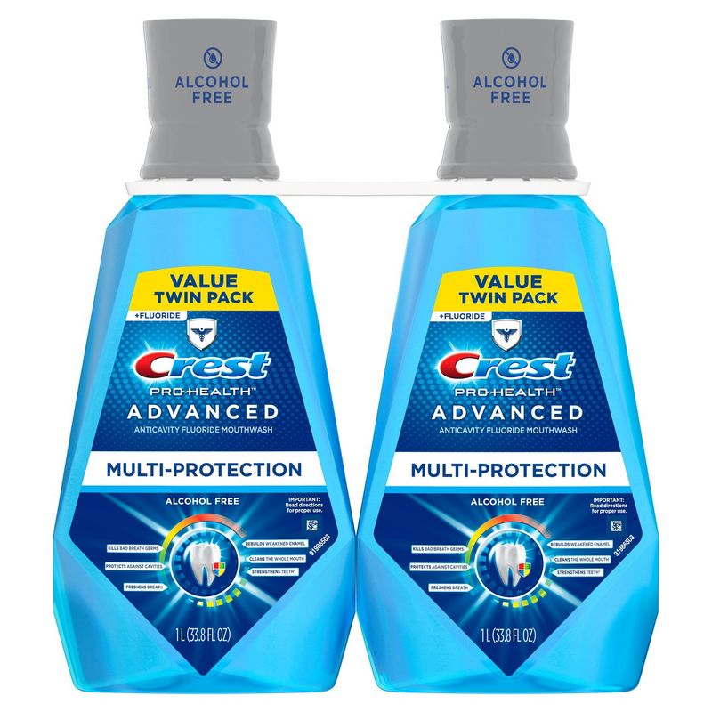 Crest Pro-Health Advanced Mouthwash, Alcohol Free, Multi-Protection, Fresh Mint, 1 L (33.8 fl oz),