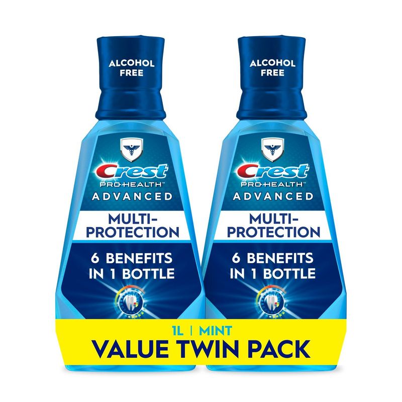 Crest Pro-Health Advanced Mouthwash, Alcohol Free, Multi-Protection, Fresh Mint, 1 L (33.8 fl oz),