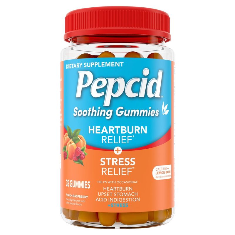 Pepcid Peach-Raspberry Soothing Gummies Dietary Supplement, 32 count