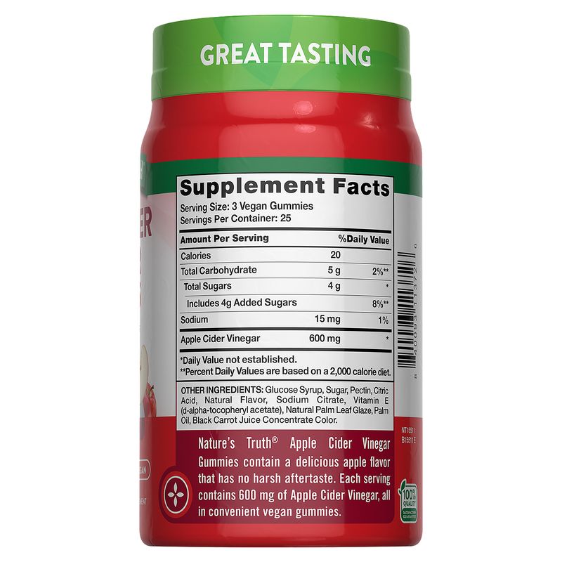 Nature's Truth  Apple Cider Vinegar Delicious Apple Flavor Dietary Supplement, 600 mg, 75 count