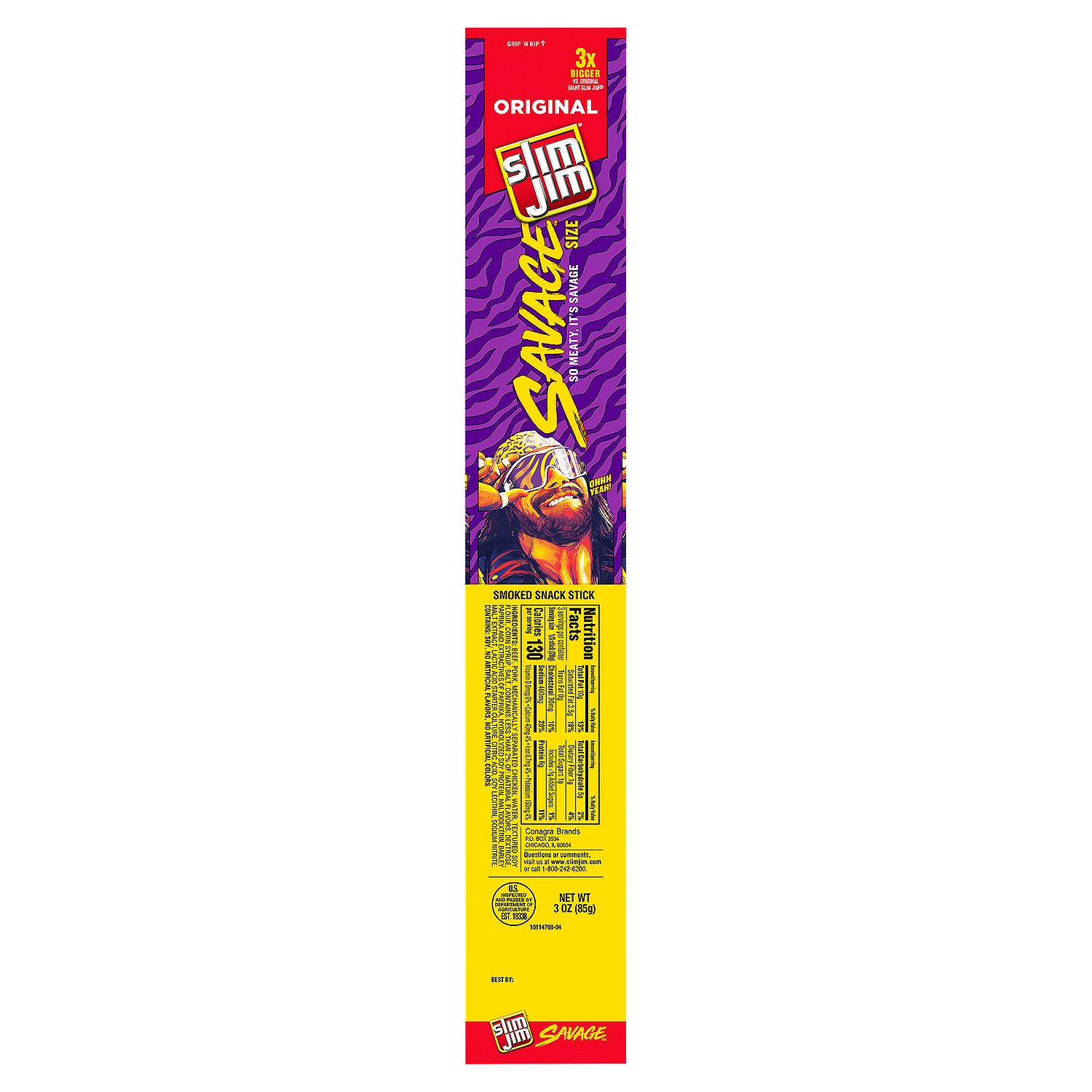 Slim Jim Savage Original Flavor Smoked Meat Snack Stick, 3 oz.