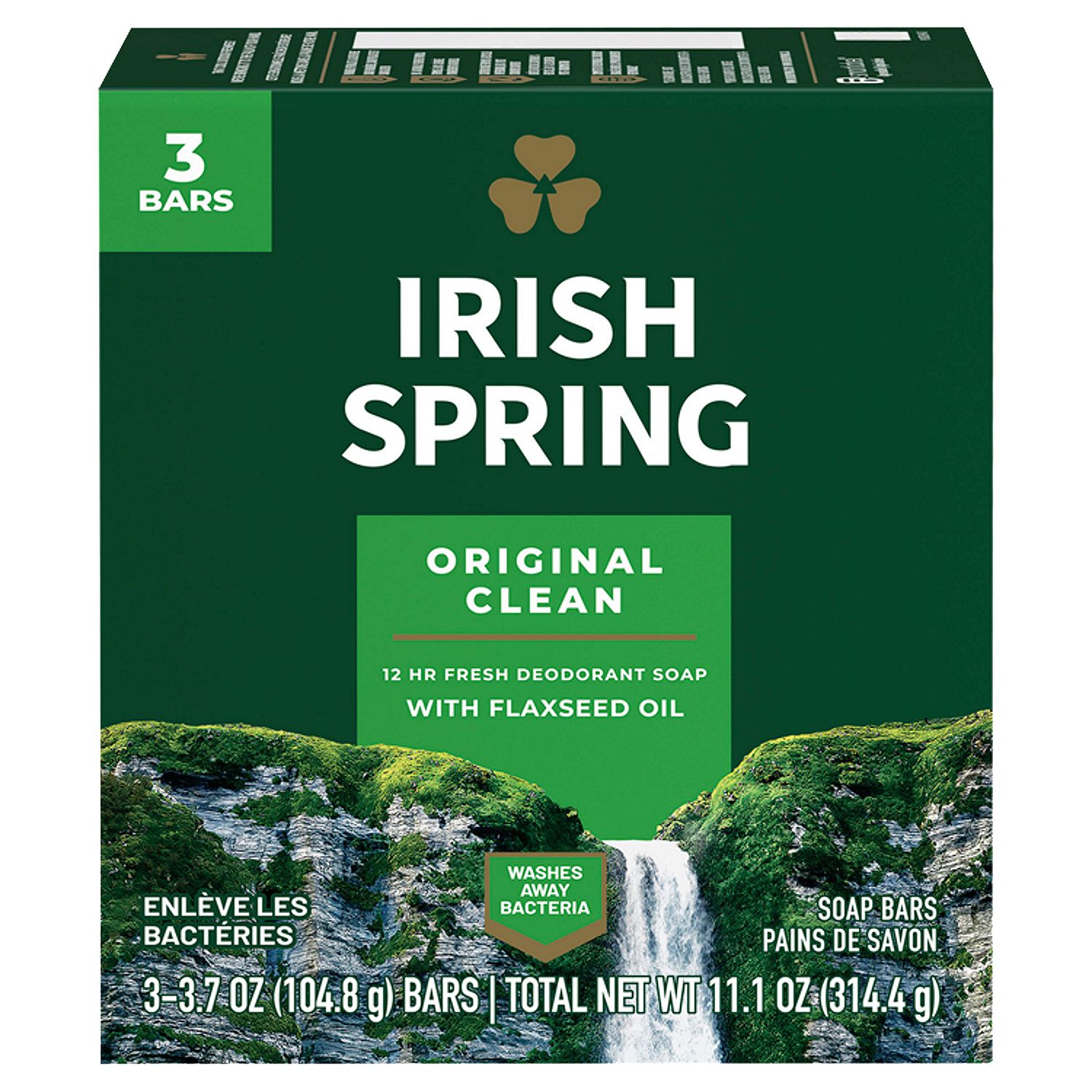 Irish Spring Original Clean Deodorant Bar Soap for Men, 3.7 oz, 3 Pack