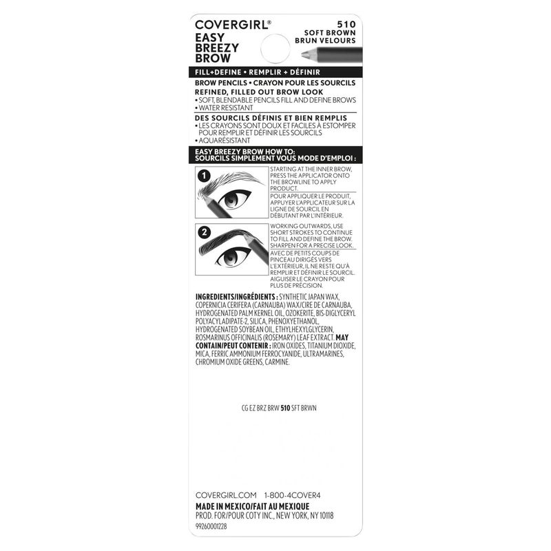 Covergirl Easy Breezy Brow Fill + Define 510 Soft Brown Pencil, .008 oz