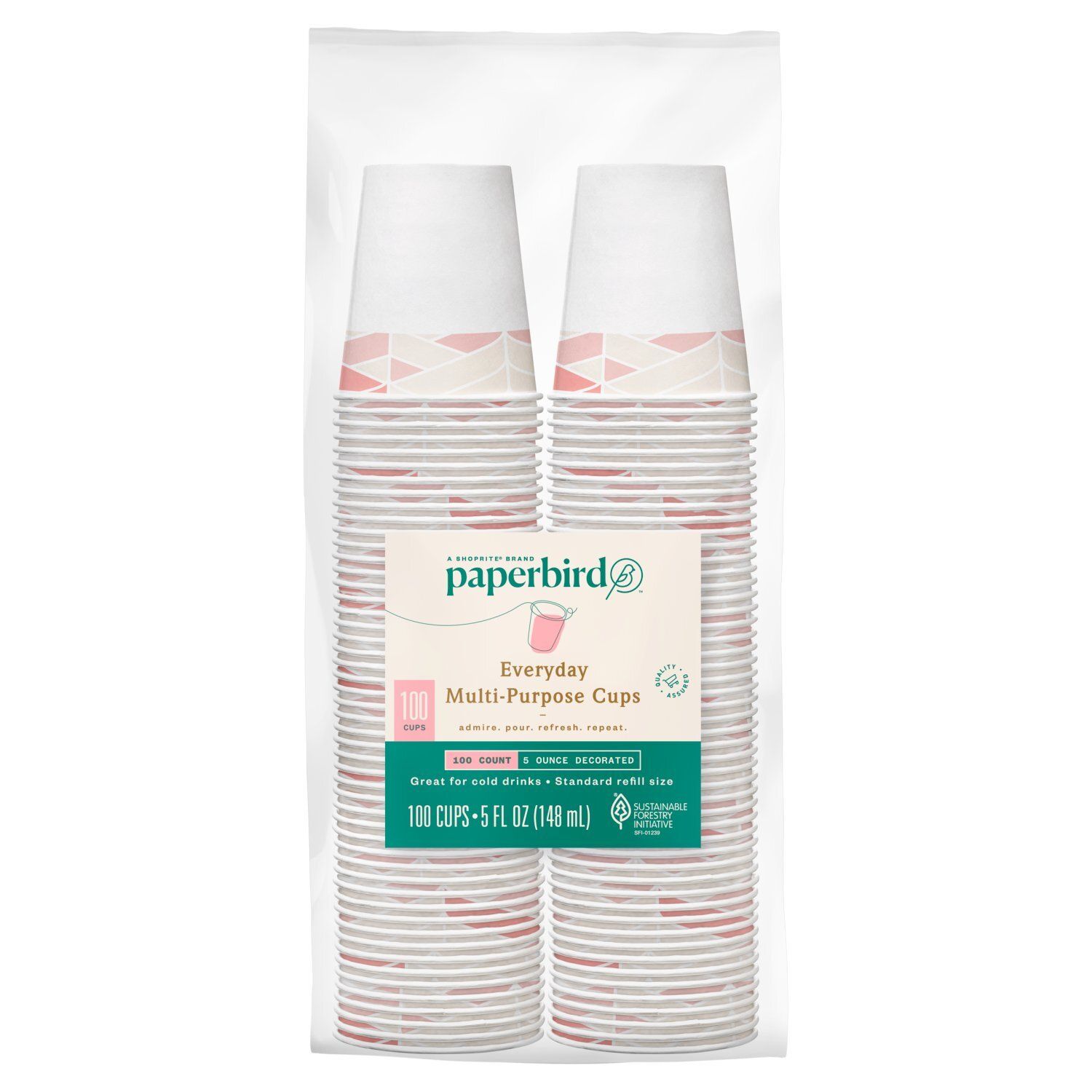 Paperbird 5 Ounce Decorated Everyday Multi-Purpose Cups, 100 count