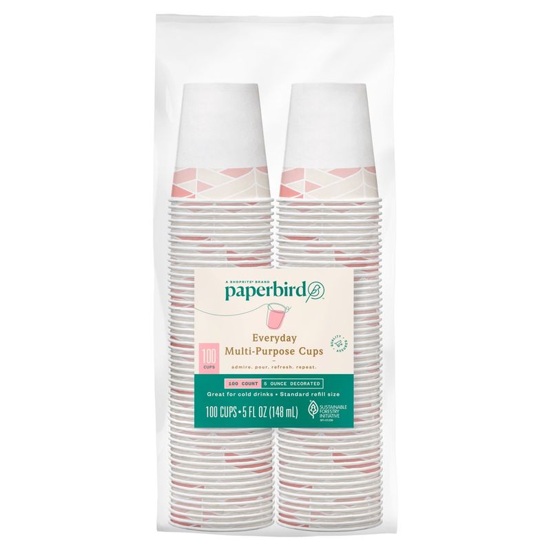 Paperbird 5 Ounce Decorated Everyday Multi-Purpose Cups, 100 count