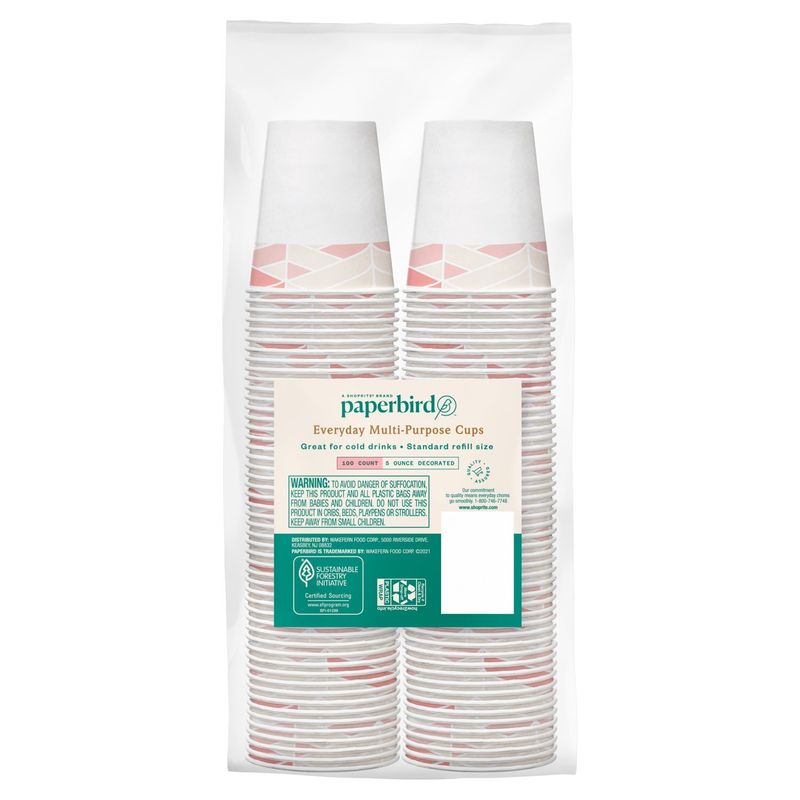 Paperbird 5 Ounce Decorated Everyday Multi-Purpose Cups, 100 count