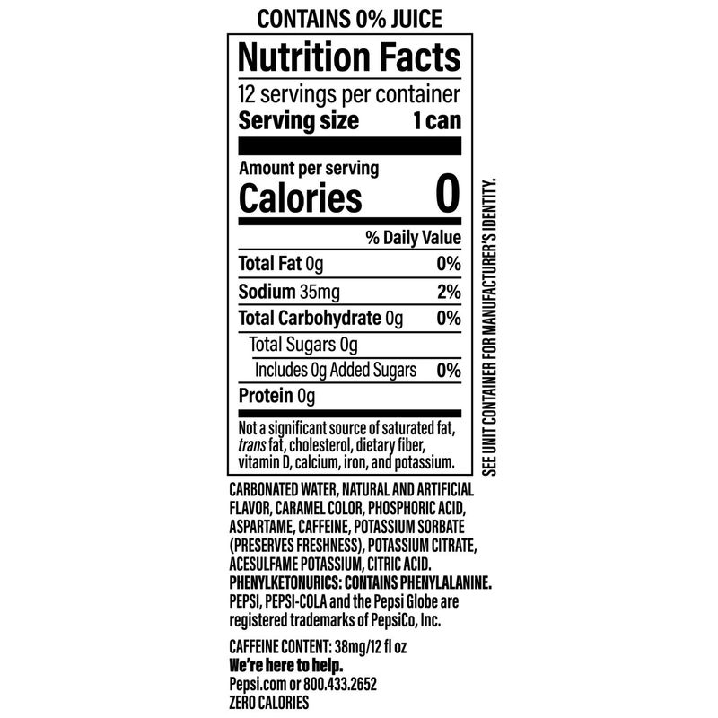 Pepsi Zero Sugar Soda Wild Cherry &amp; Cream 12 Fl Oz, 12 Count