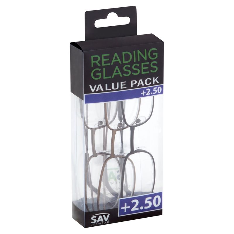 SAV Eyewear +2.50 Reading Glasses Value Pack, 3 count