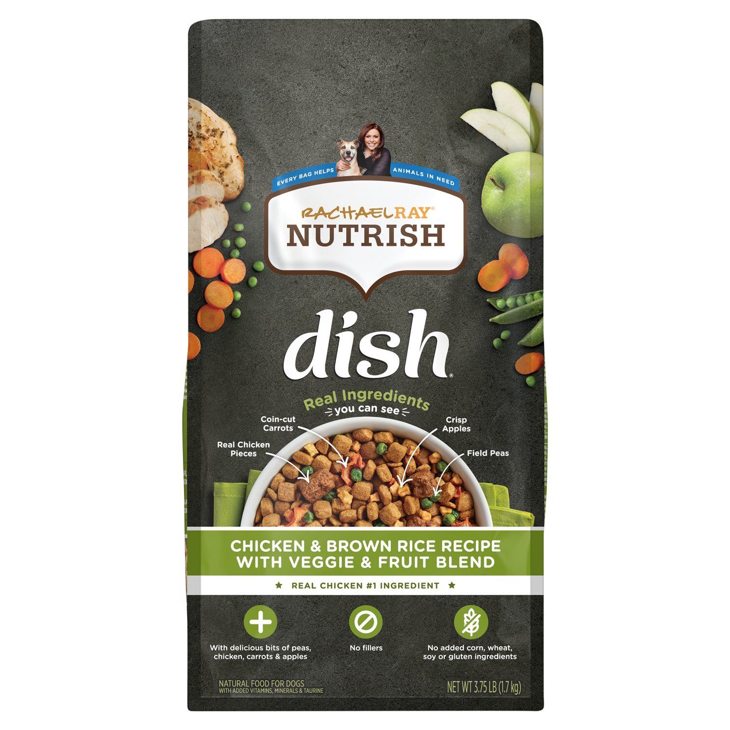 Rachael Ray Nutrish Dish Chicken &amp; Brown Rice Recipe Natural Food for Dogs, 3.75 lb