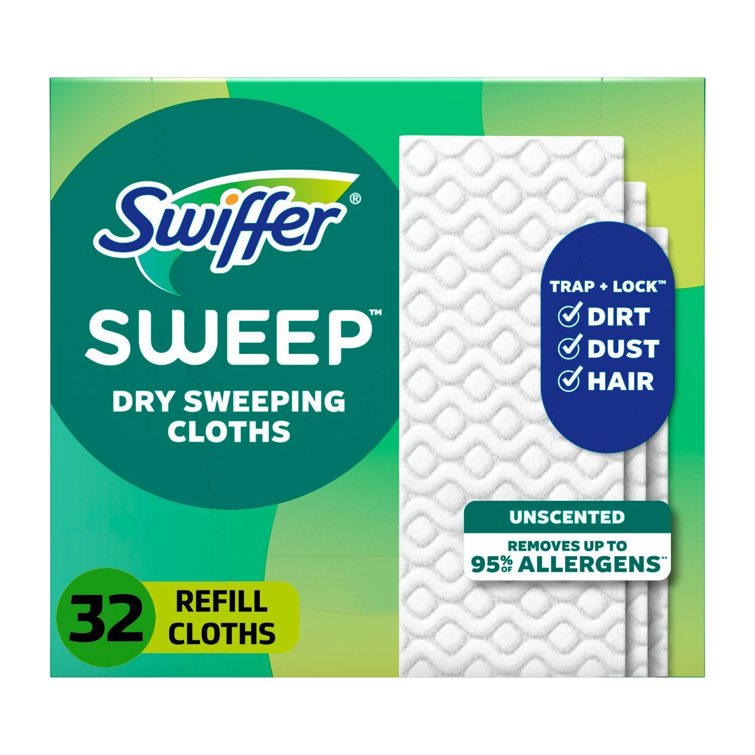 Swiffer Sweep + Mop, Dry Pads Refill, Floor Cleaner, Cleaning Cloths, Unscented, 32ct