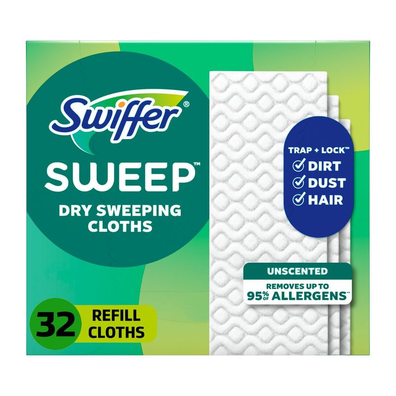 Swiffer Sweep + Mop, Dry Pads Refill, Floor Cleaner, Cleaning Cloths, Unscented, 32ct