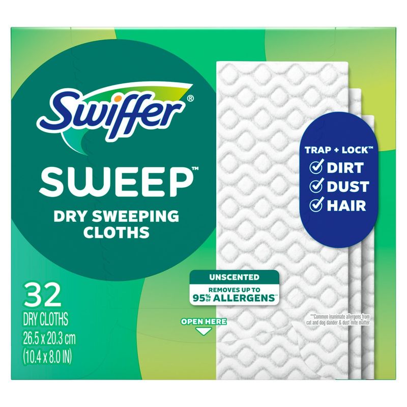 Swiffer Sweep + Mop, Dry Pads Refill, Floor Cleaner, Cleaning Cloths, Unscented, 32ct