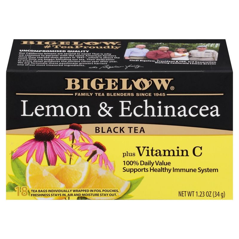 Bigelow Lemon &amp; Echinacea Plus Vitamin C Black Tea Bags, 18 count, 1.23 oz