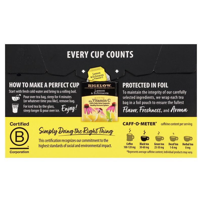 Bigelow Lemon &amp; Echinacea Plus Vitamin C Black Tea Bags, 18 count, 1.23 oz