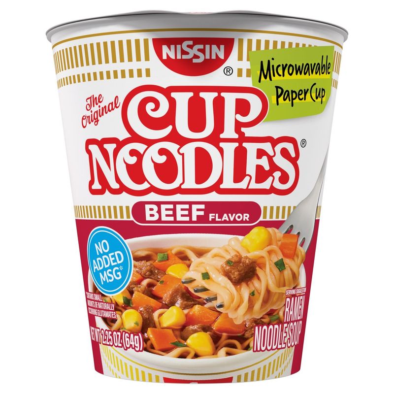 Nissin Cup Noodles Beef Flavor Ramen Noodle Soup, 2.25 oz
