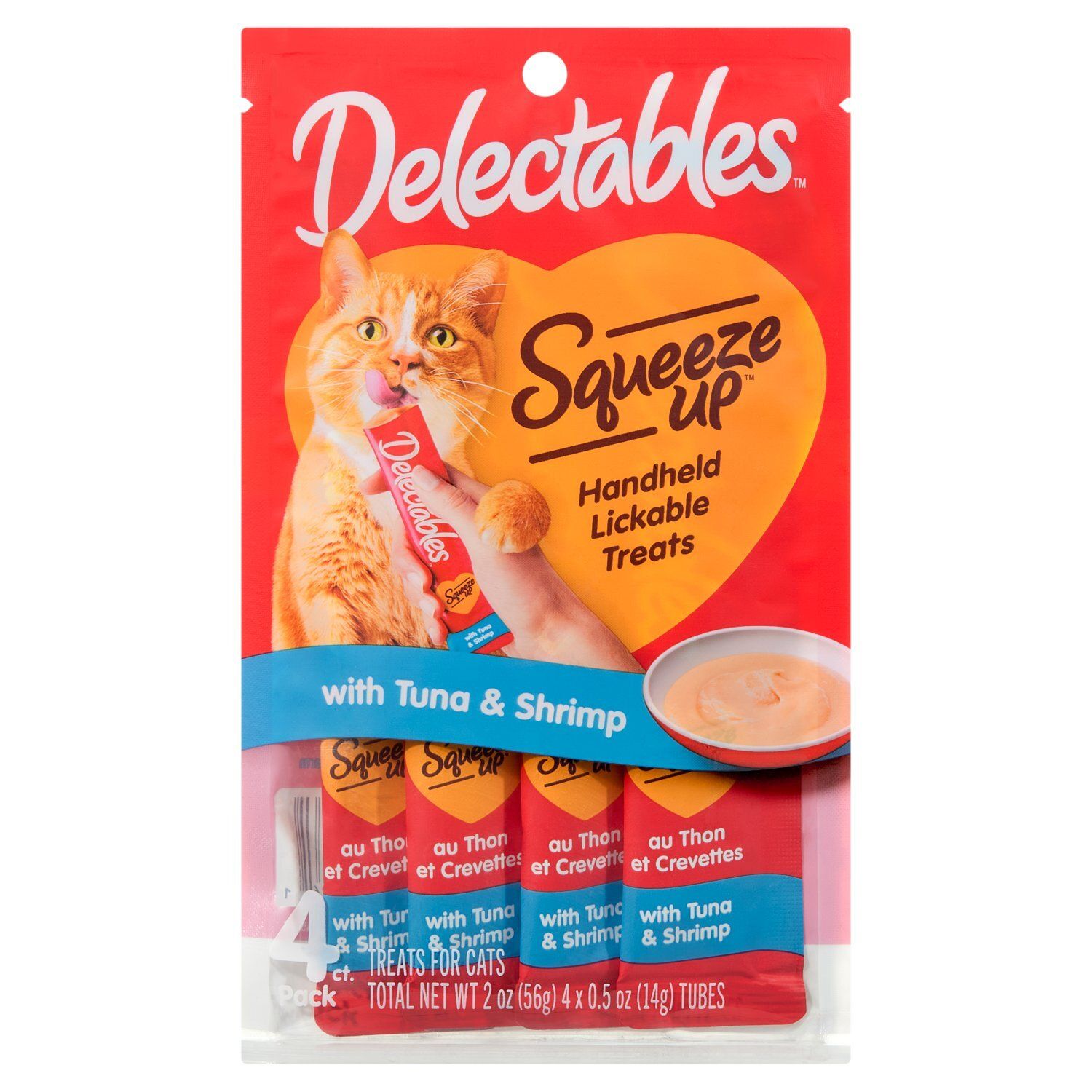 Delectables Squeeze Up Handheld Lickable with Tuna &amp; Shrimp Treats for Cats, 0.5 oz, 4 count