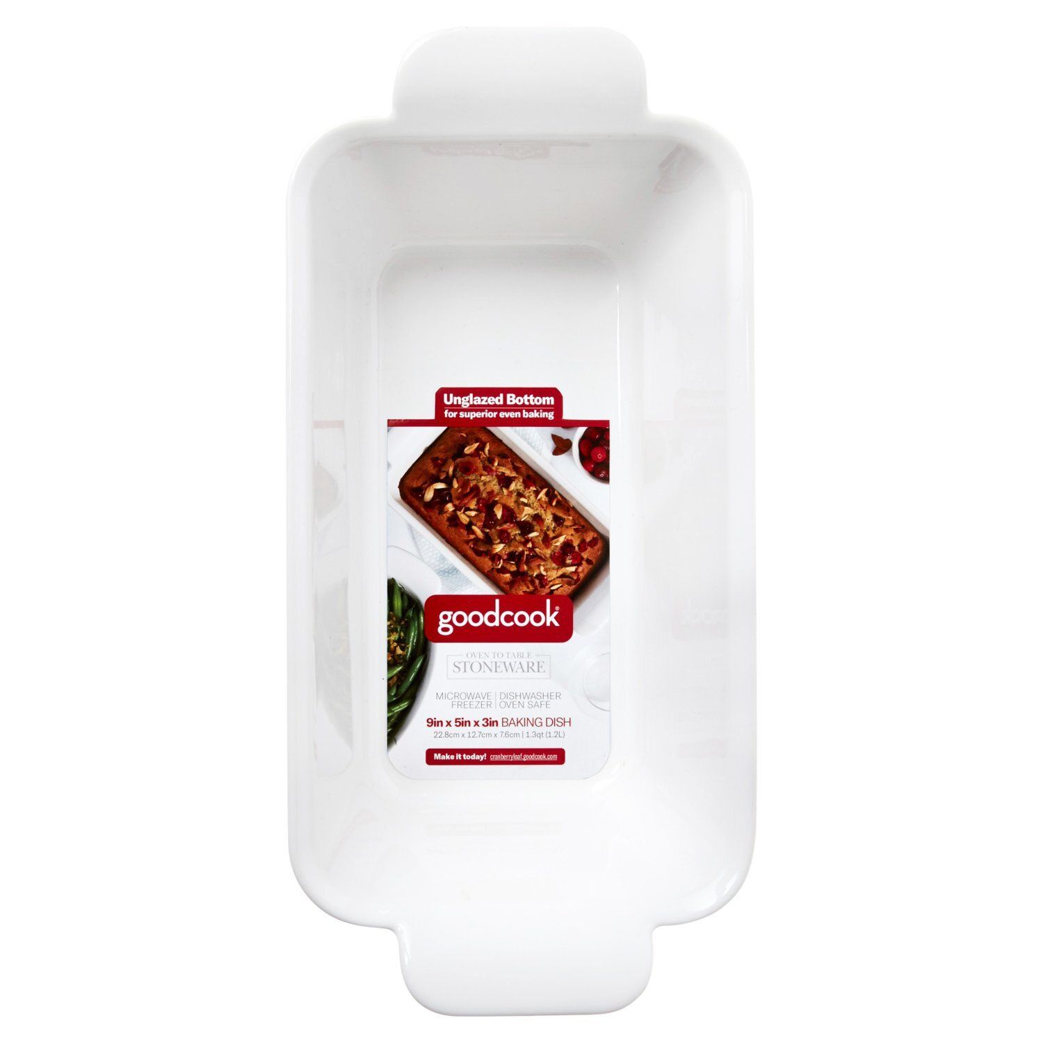 GoodCook Ceramic Stoneware 9x5 inch Loaf Pan, 1.3 quart white