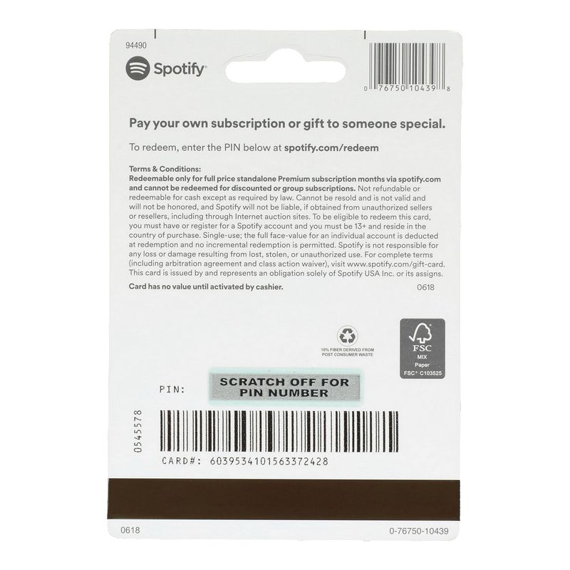 Spotify $10 Gift Card  , 1 each