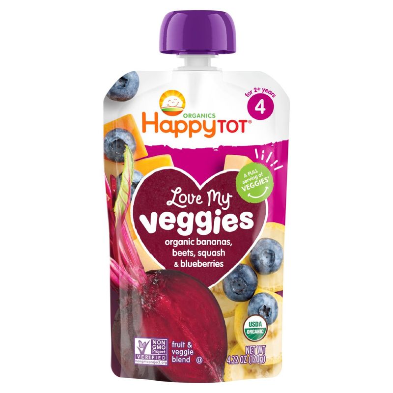Happy Tot Organics Love My Veggies Stage 4 Organic Bananas, Beets, Squash &amp; Blueberries Pouch 4.22 oz.