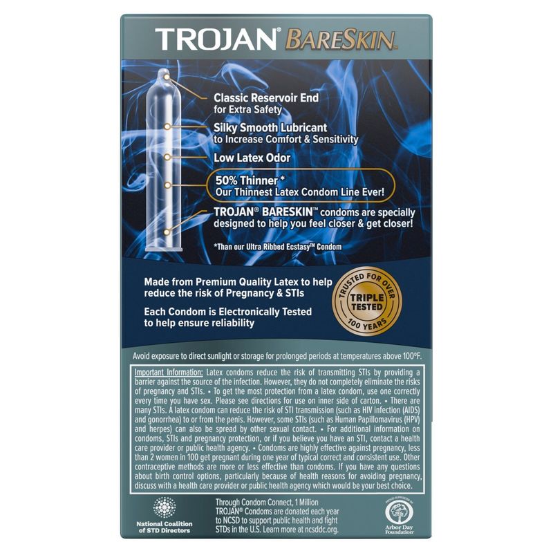 TROJAN BareSkin 50% Thinner! Premium Lubricant Latex Condoms, 10 count