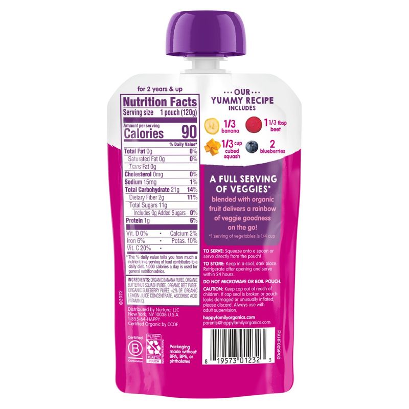 Happy Tot Organics Love My Veggies Stage 4 Organic Bananas, Beets, Squash &amp; Blueberries Pouch 4.22 oz.