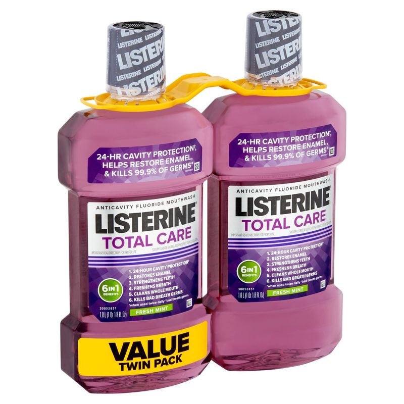 Listerine Total Care Fresh Mint Anticavity Fluoride Mouthwash Twin Pack, 1 qt 1.8 fl oz, 2 count