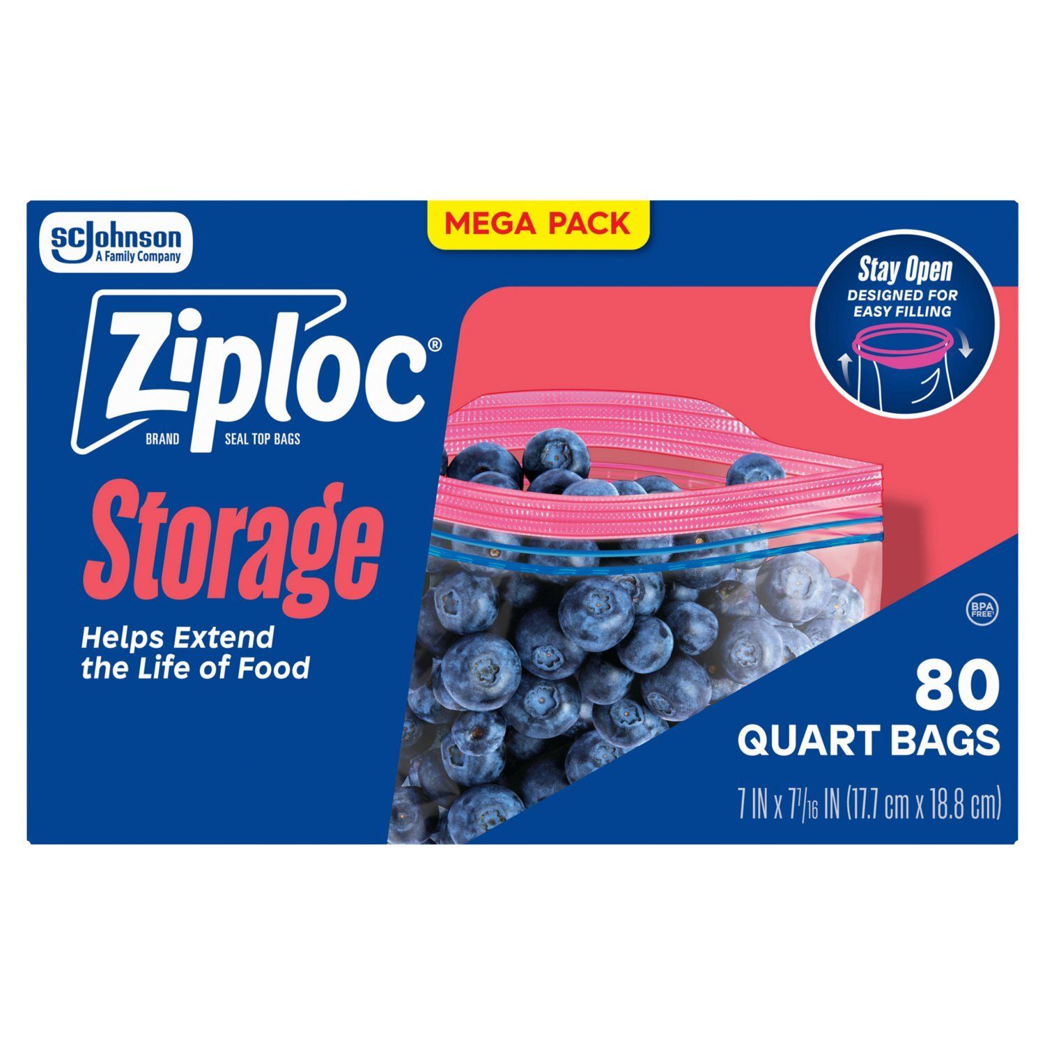 Ziploc Brand Storage Quart Seal Top Bags Mega Pack, 80 count