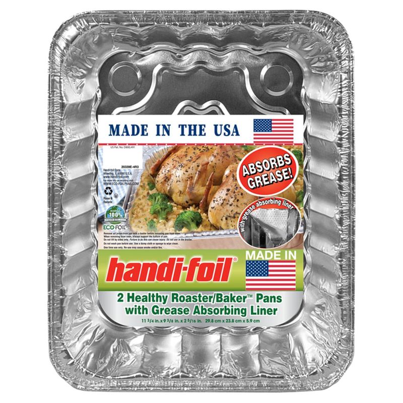 Handi Foil Healthy Roaster/Baker Pan with Grease Absorbing Liner, 2 Count