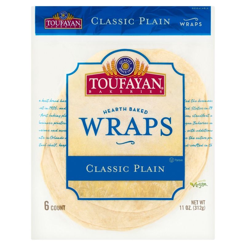 Toufayan Bakeries Hearth Baked Classic Plain Wraps, 6 count, 11 oz