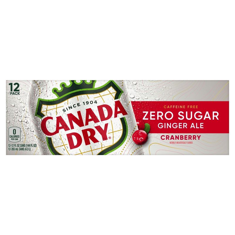 Canada Dry Cranberry Zero Sugar Ginger Ale, 12 fl oz, 12 count