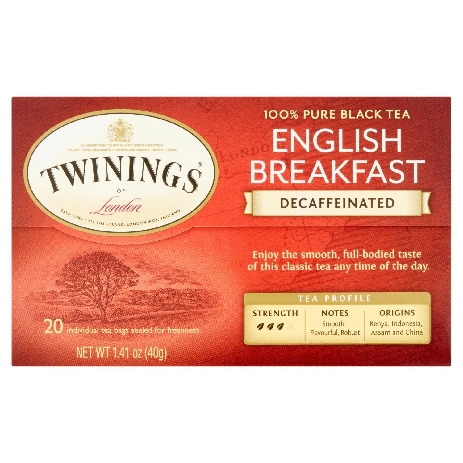 Twinings English Breakfast Decaffeinated Pure Black Tea Bags, 20 count, 1.41 oz