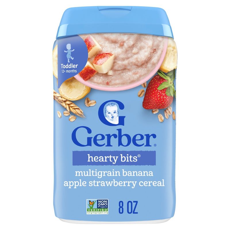 Gerber Hearty Bits Multigrain Banana Apple Strawberry Cereal Baby Food, Toddler 12+ months, 8 oz