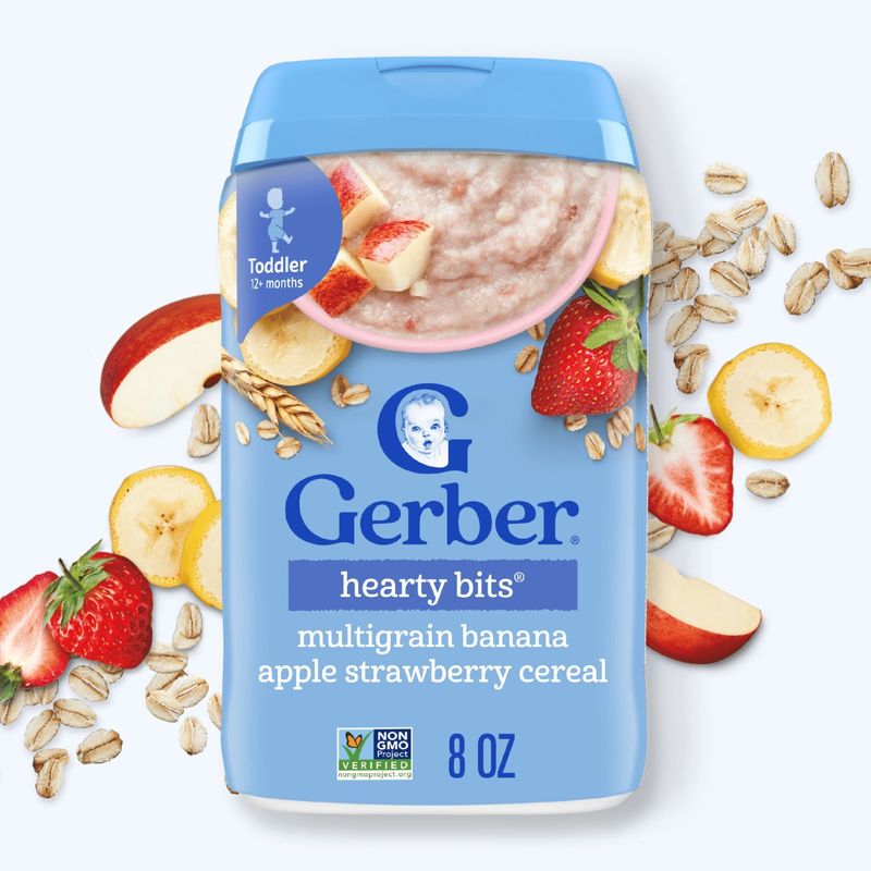 Gerber Hearty Bits Multigrain Banana Apple Strawberry Cereal Baby Food, Toddler 12+ months, 8 oz