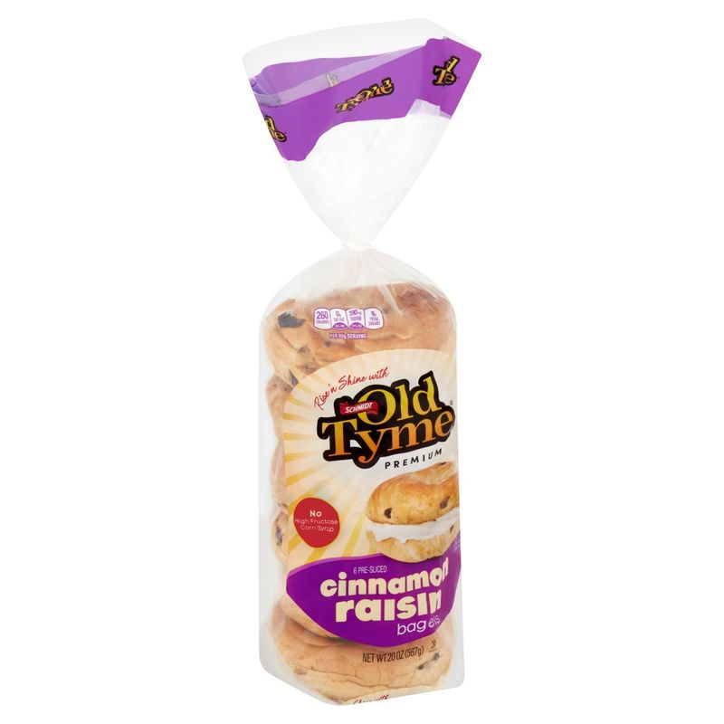 Schmidt Old Tyme Premium Pre-Sliced Cinnamon Raisin Bagels, 6 count, 20 oz