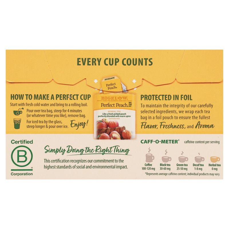 Bigelow Perfect Peach Herbal Tea Bags, 20 count, 1.37 oz