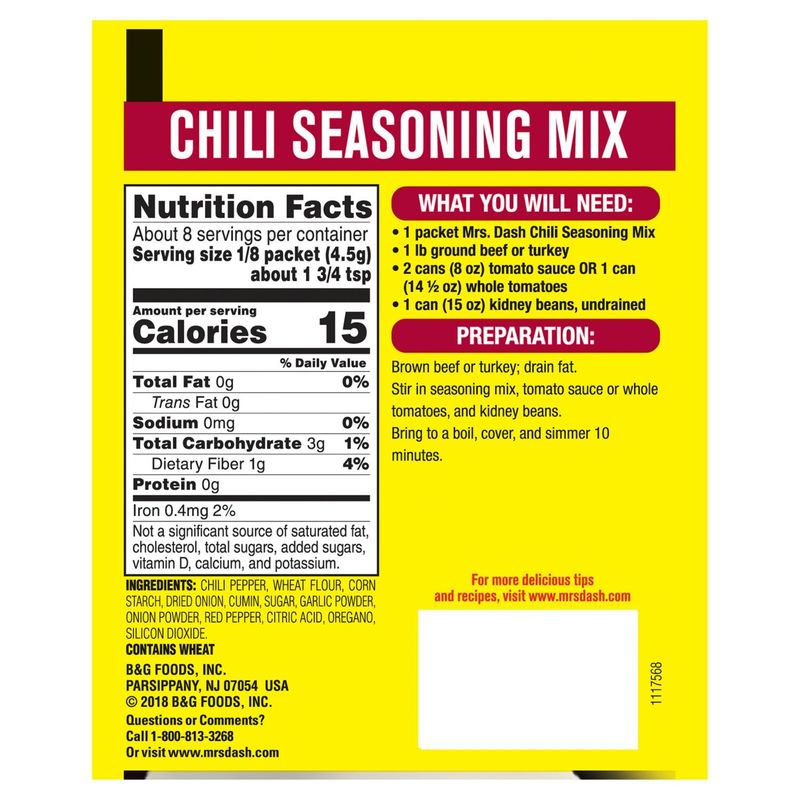 Mrs Dash Salt-Free Chili Seasoning Mix, 1.25 oz