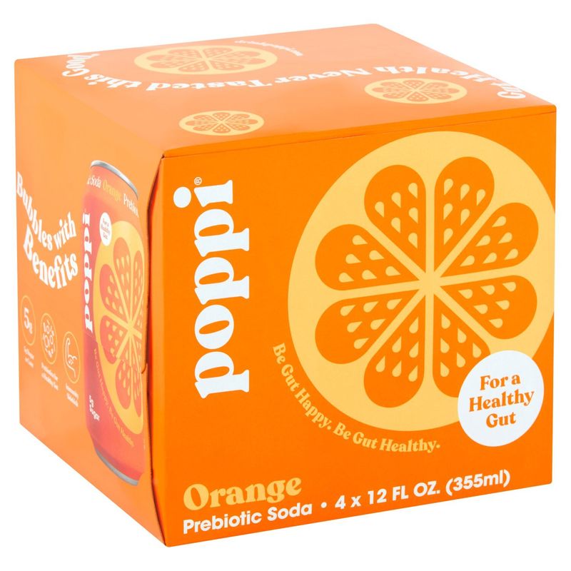 Poppi Orange Prebiotic Soda, 12 fl oz, 4 count