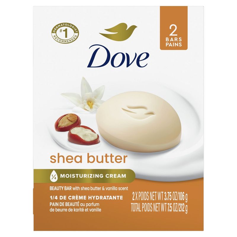 Dove Beauty Bar with Shea Butter &amp; Vanilla Scent, 3.75 oz, 2 count