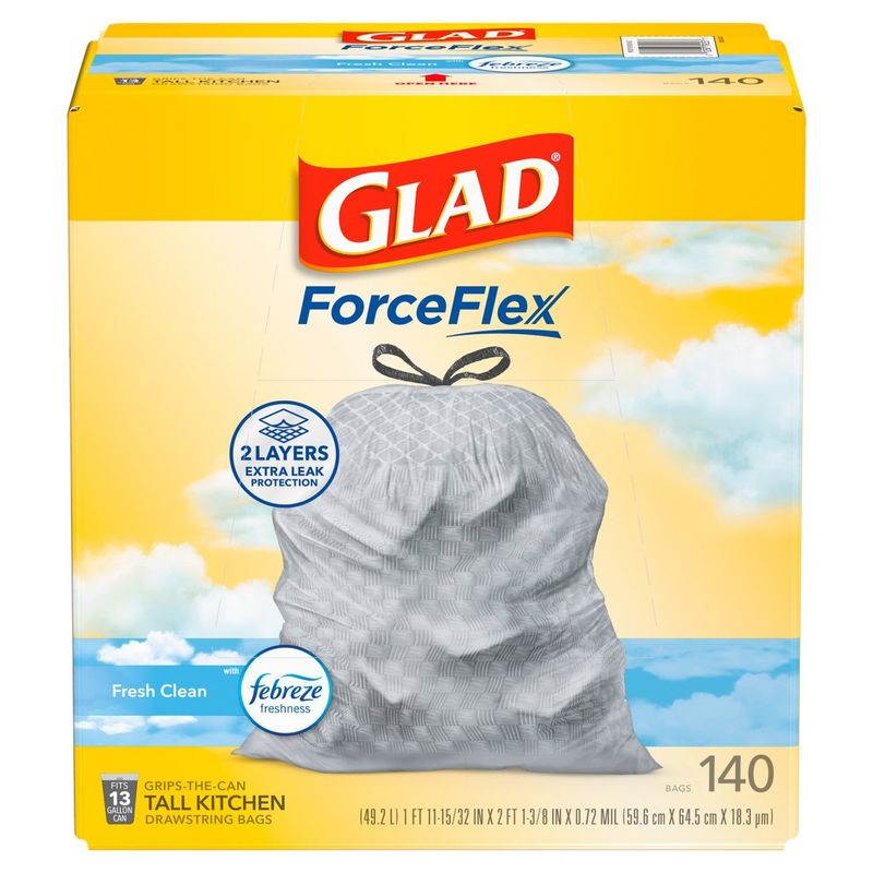 Glad ForceFlex Fresh Clean Tall Kitchen Drawstring Bags, 140 count